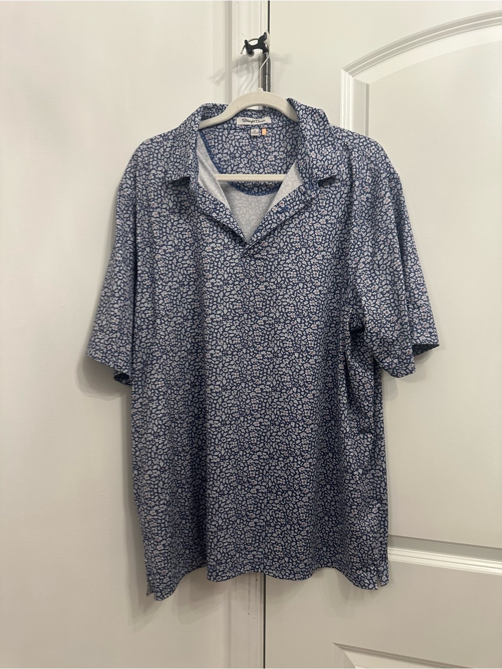 Straight Down Golf Shirt Blue Floral Short-Sleeve Polo Size XL